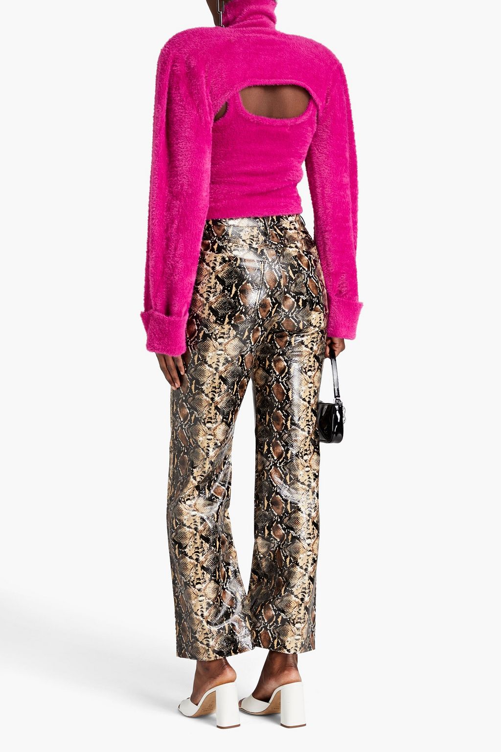 ROTATE BIRGER CHRISTENSEN Coated snake-print faux leather straight-leg pants