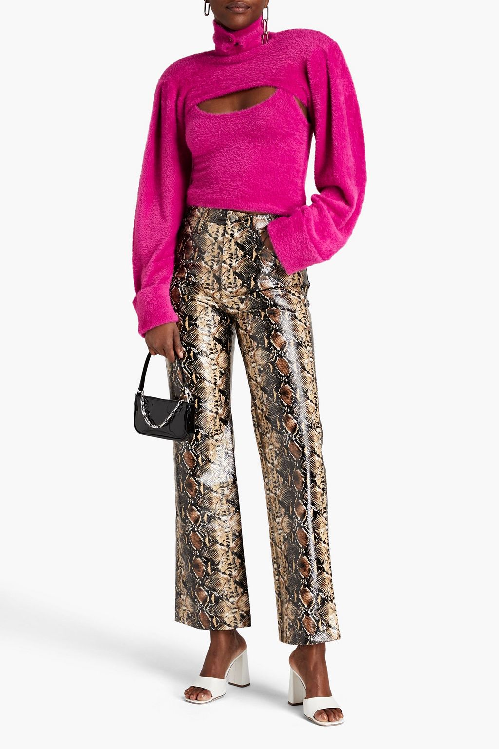 ROTATE BIRGER CHRISTENSEN Coated snake-print faux leather straight-leg pants