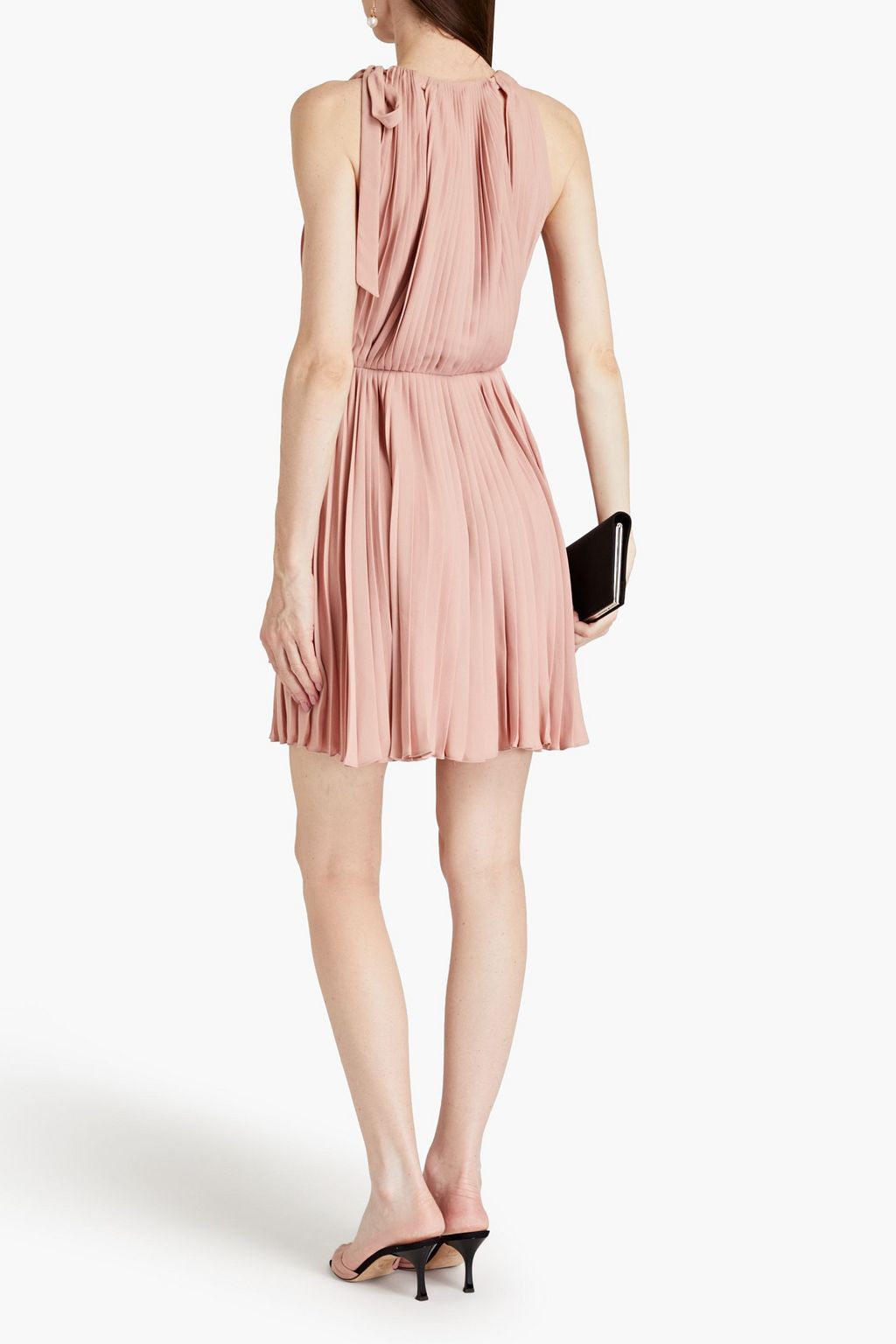 VALENTINO GARAVANI Pleated cutout silk-crepe mini dress