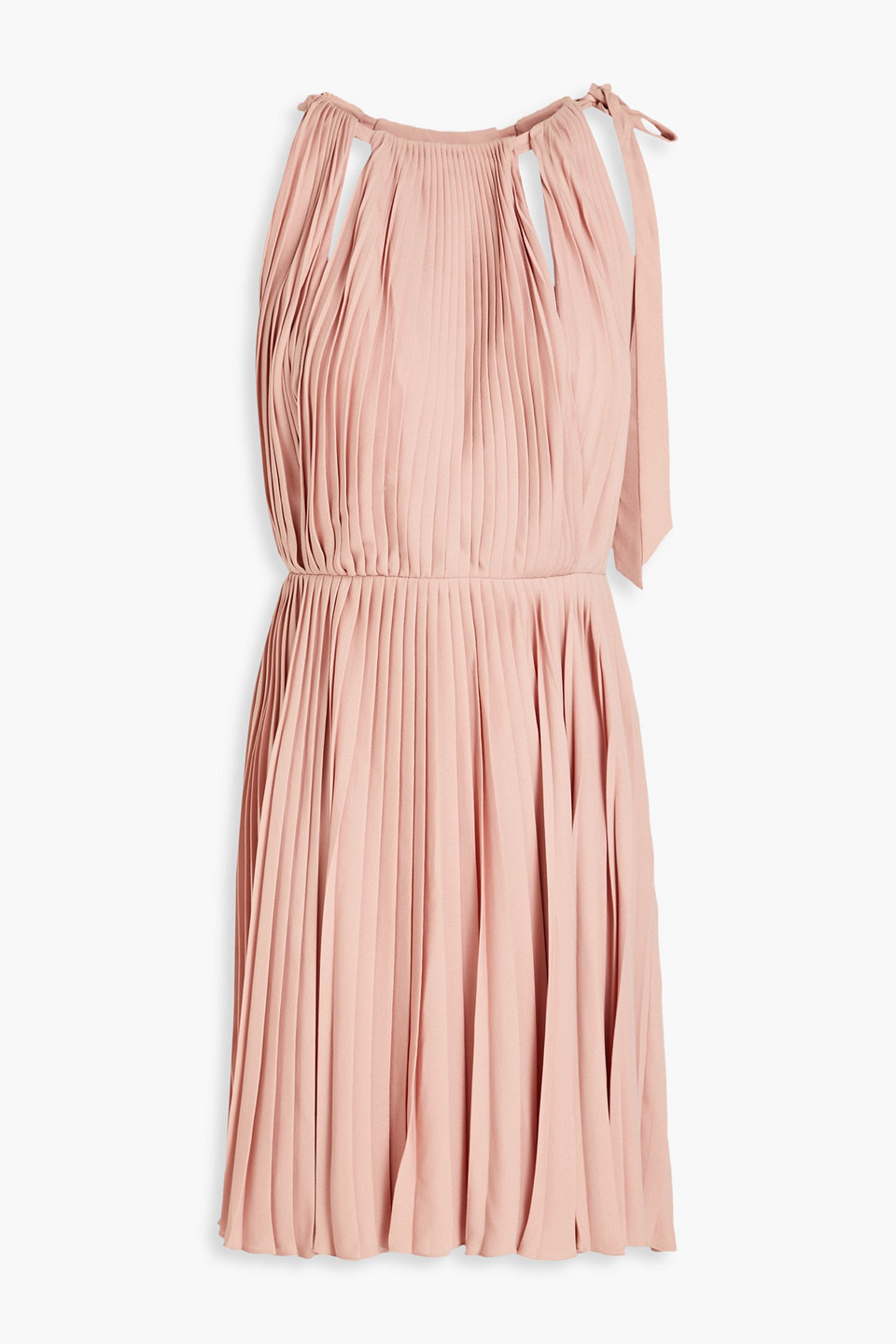 Valentino Pleated Cutout Silk-crepe Mini Dress In Neutrals