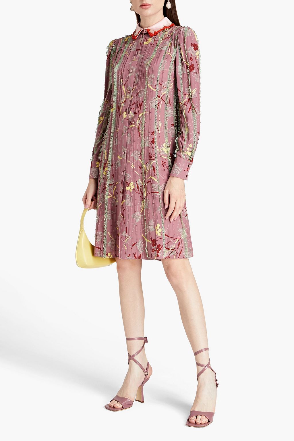 VALENTINO GARAVANI Pintucked printed silk crepe de chine mini dress