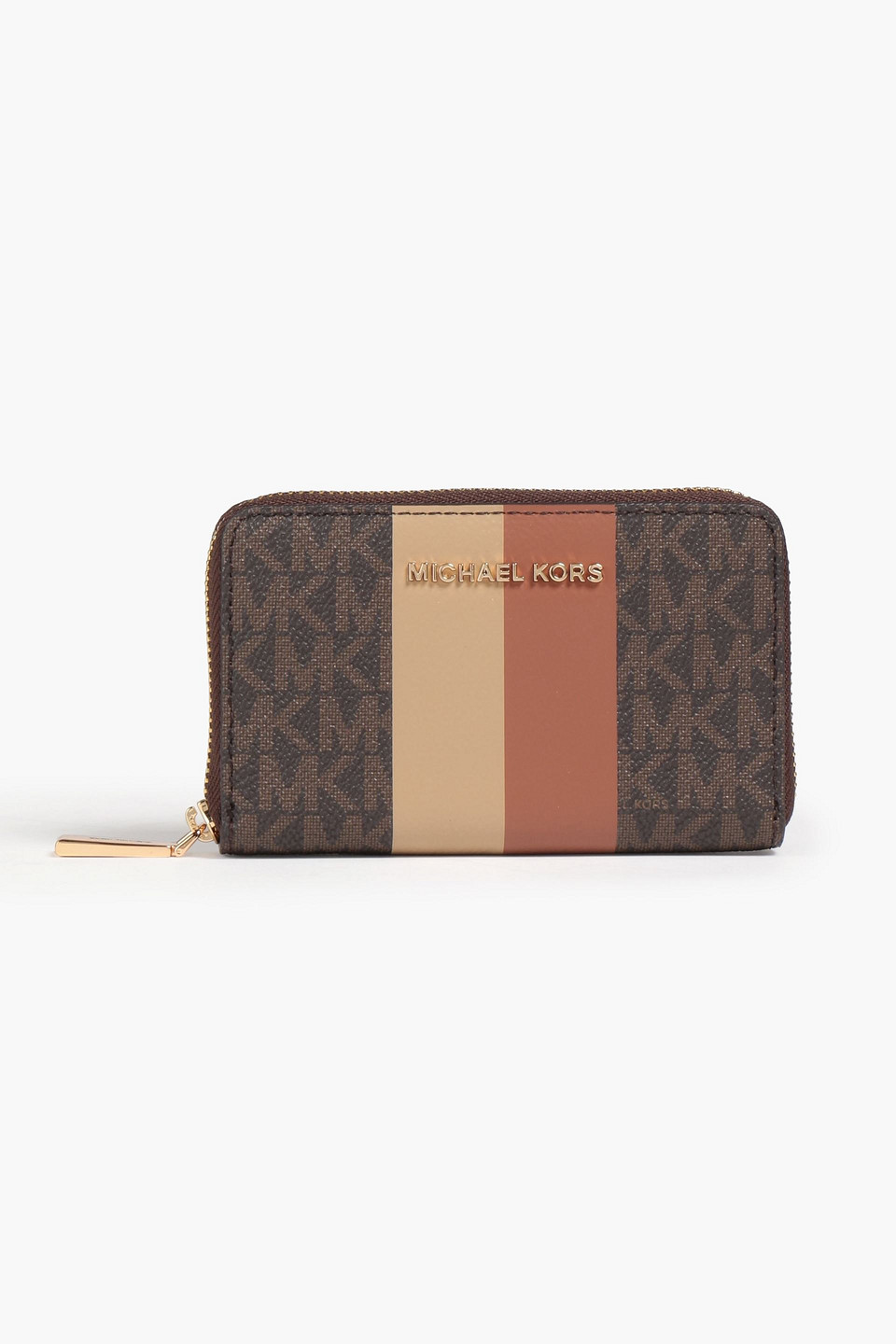 Michael Michael Kors Logo-print Faux Textured-leather Wallet In Brown