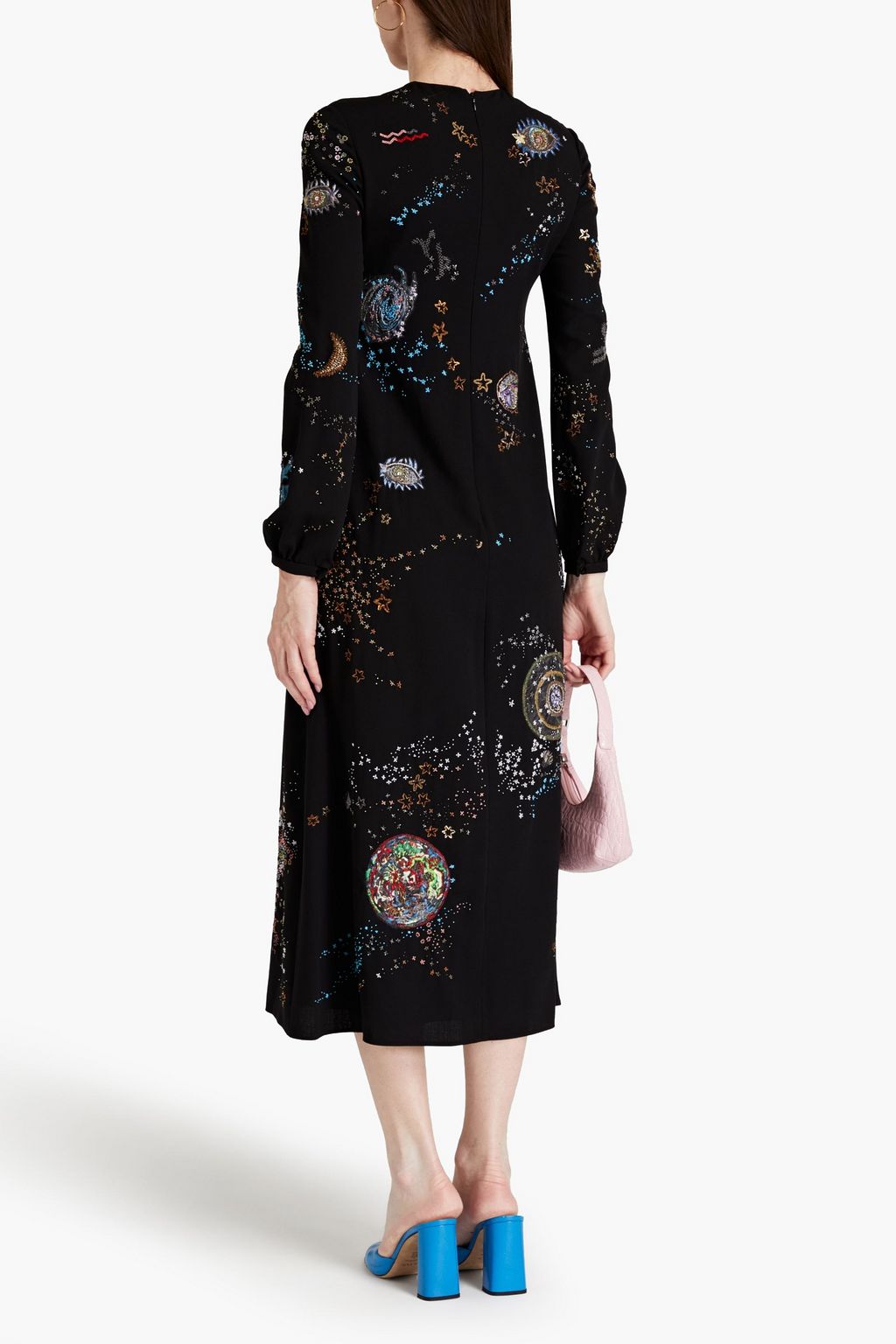 VALENTINO GARAVANI Embellished wool-blend crepe midi dress