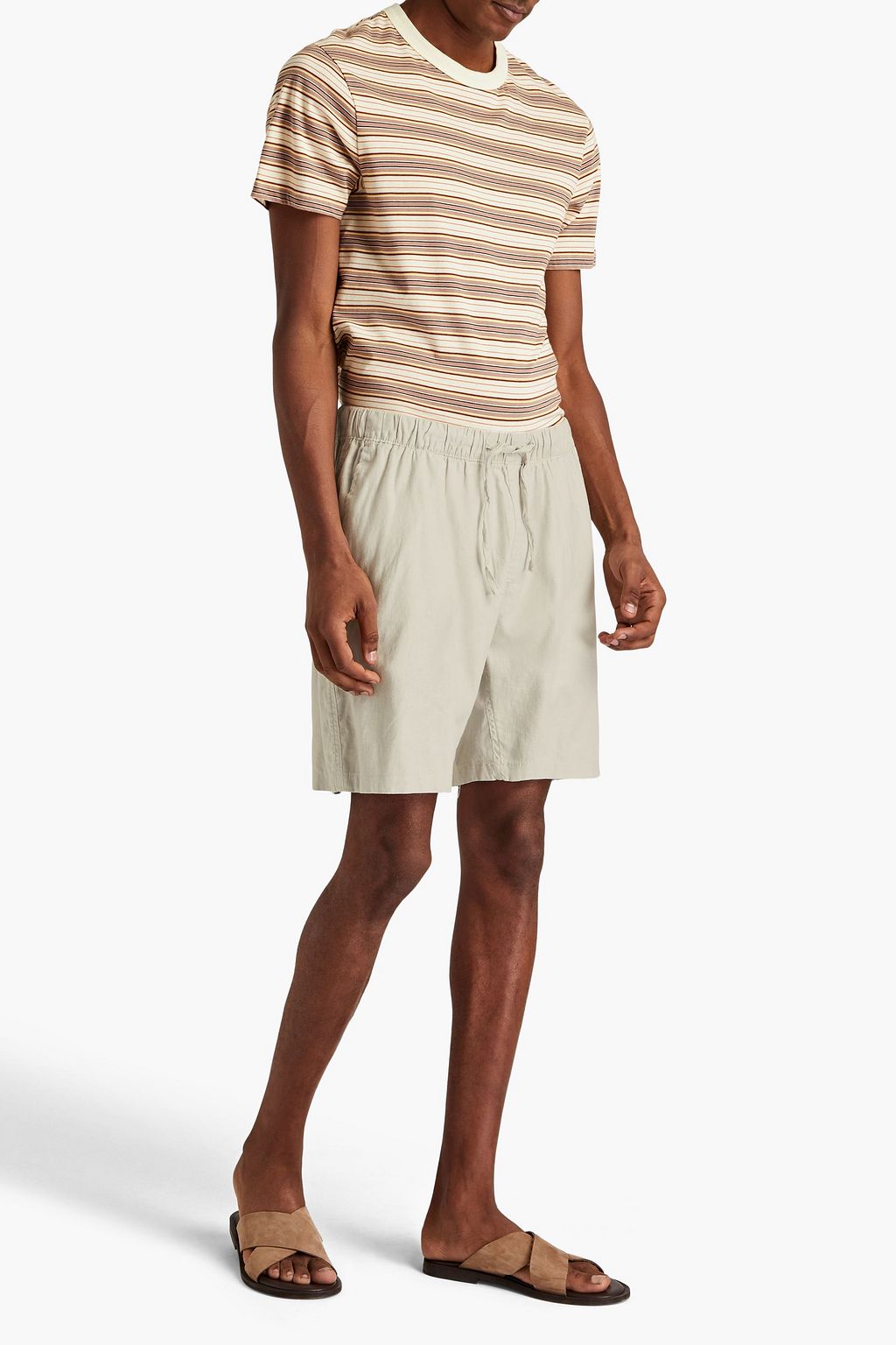 ONIA Striped linen-blend drawstring shorts