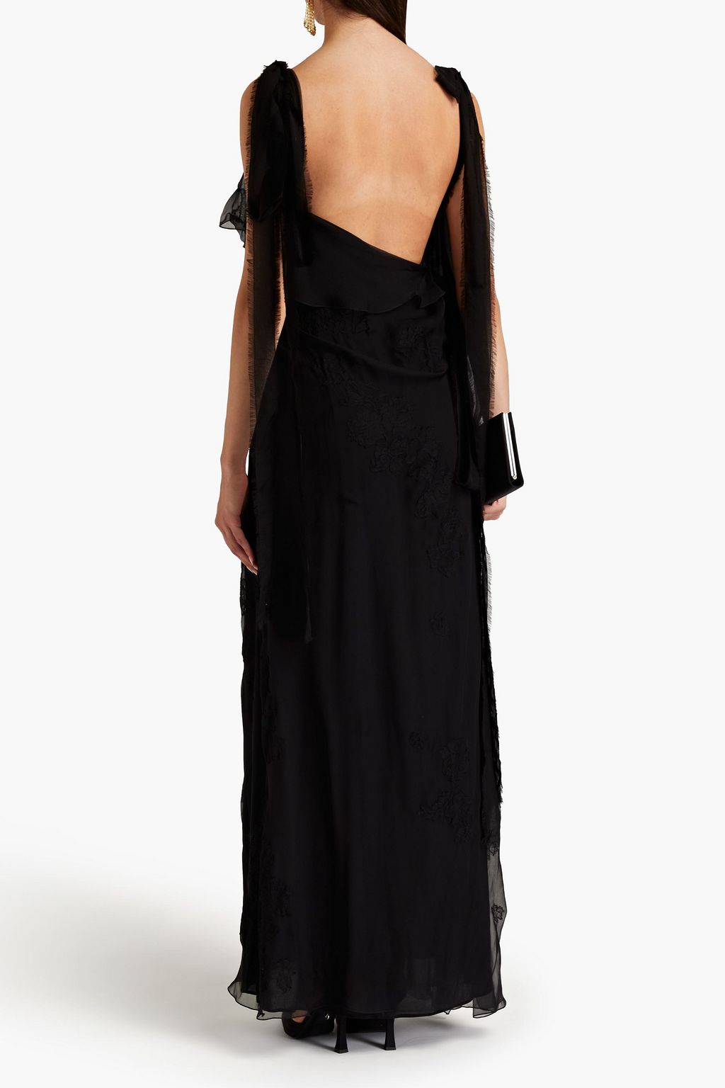 VALENTINO GARAVANI Lace-trimmed draped silk-voile gown