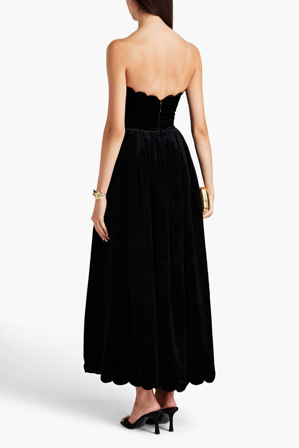 VALENTINO GARAVANI Strapless scalloped velvet gown