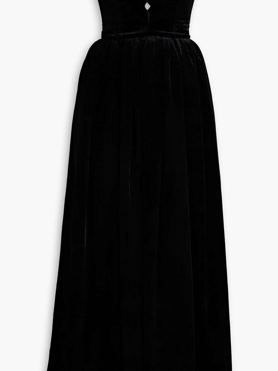 strapless scalloped velvet gown