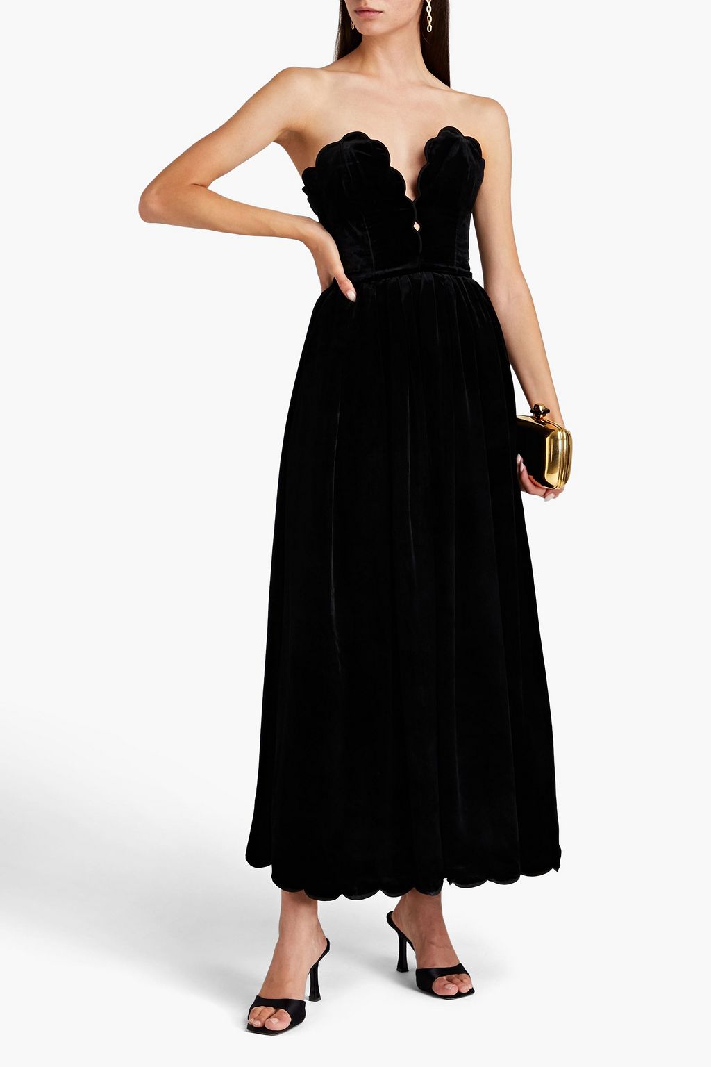 VALENTINO GARAVANI Strapless scalloped velvet gown