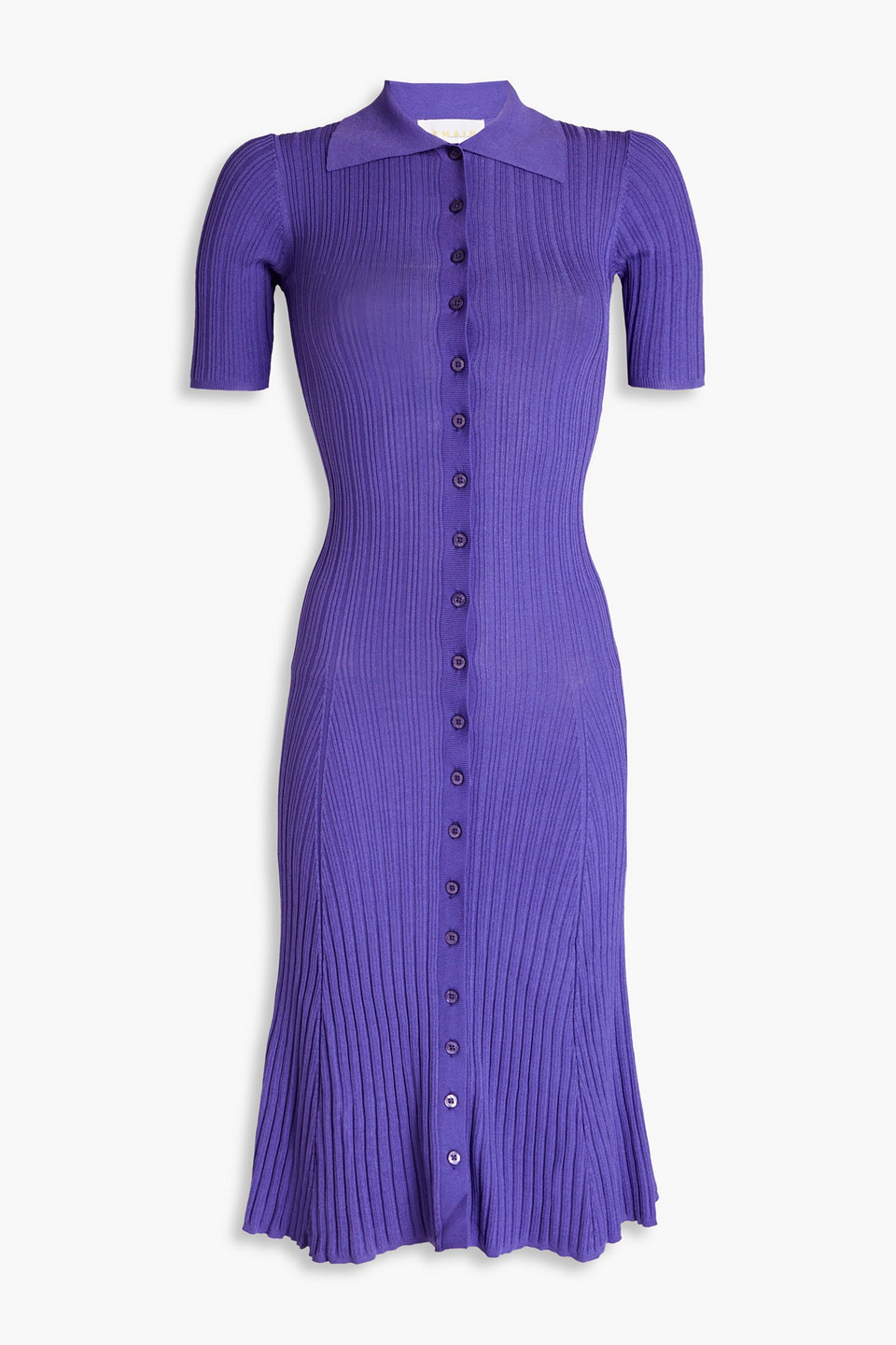 Remain Birger Christensen Ella Ribbed-knit Shirt Dress In Blue