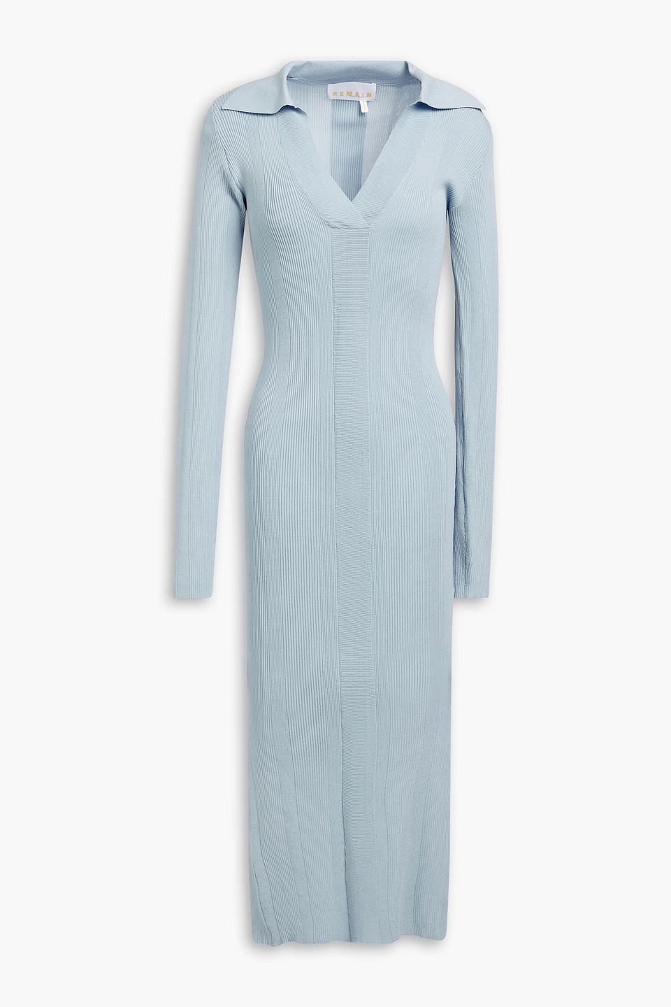 Remain Birger Christensen Joy Ribbed-knit Midi Dress In Blue