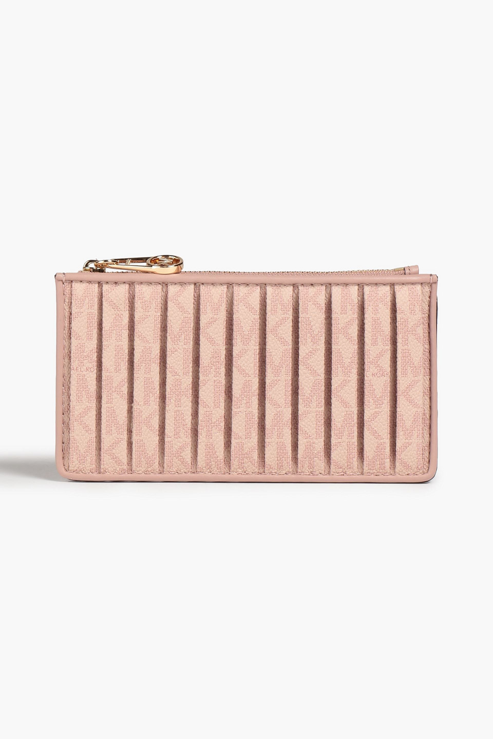 Michael Michael Kors Pleated Printed Faux Textured-leather Wallet In Pink