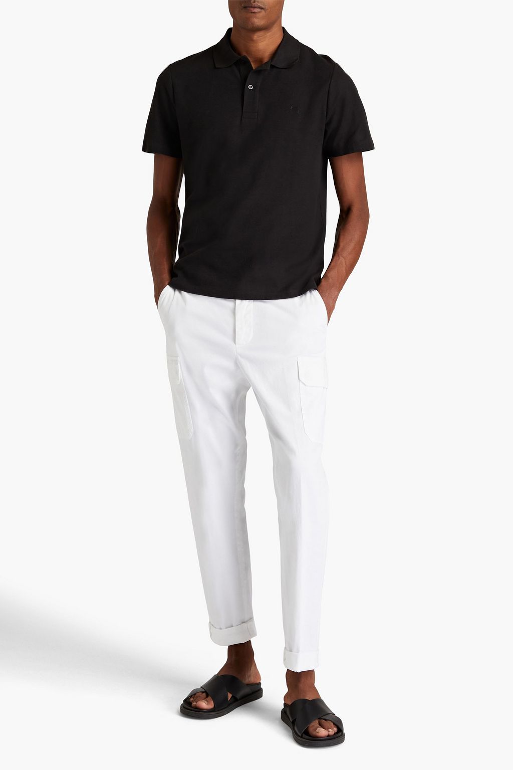 SANDRO Printed cotton-piqué polo shirt