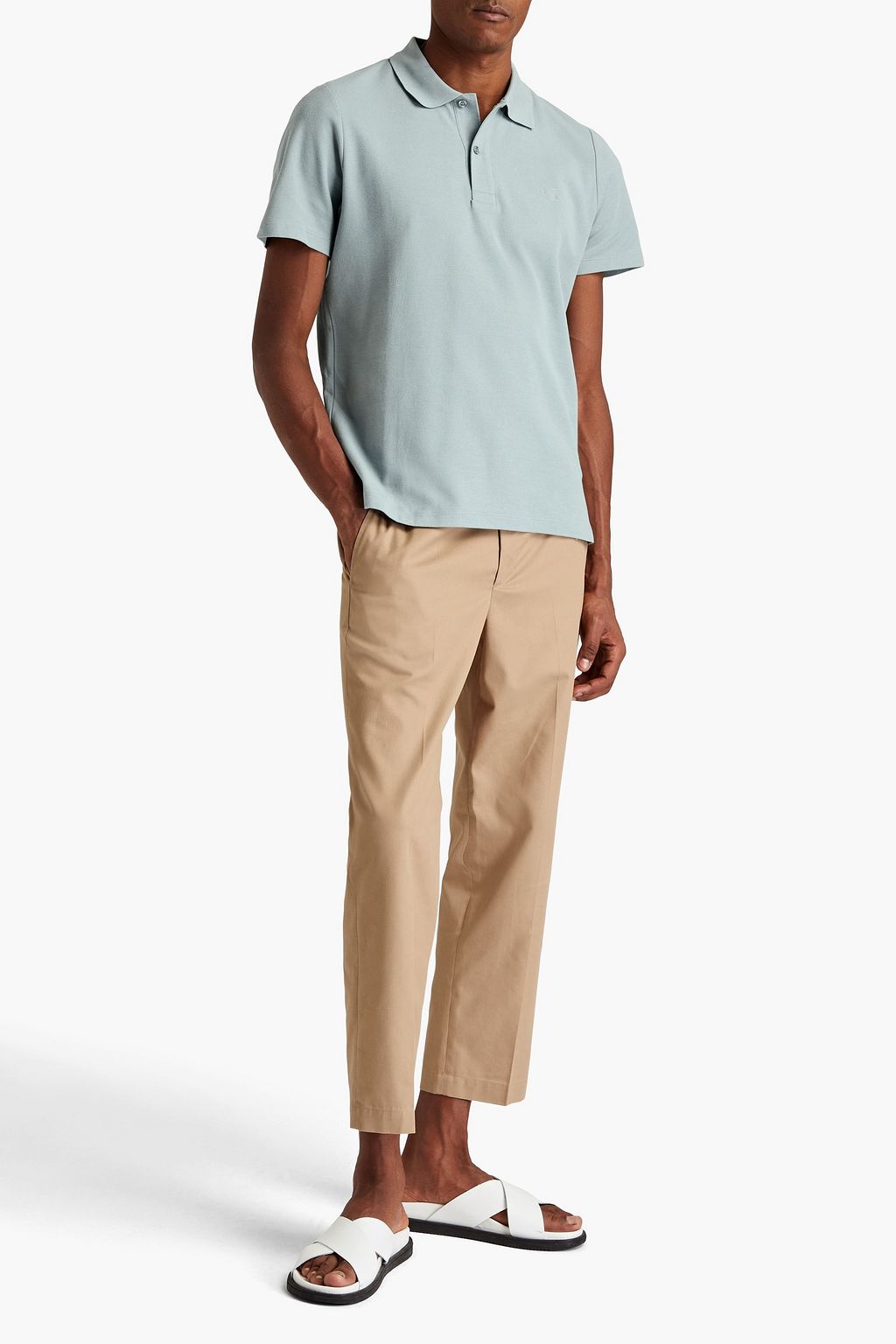 SANDRO Printed cotton-piqué polo shirt