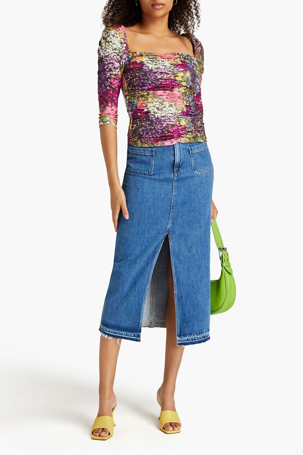 ROTATE BIRGER CHRISTENSEN Freja ruched floral-print stretch-jersey top