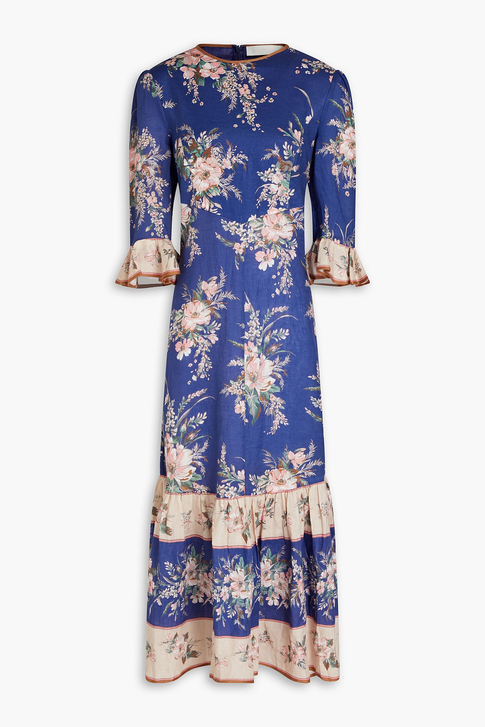 Zimmermann Moonshine Floral-print Linen Midi Dress In Blue