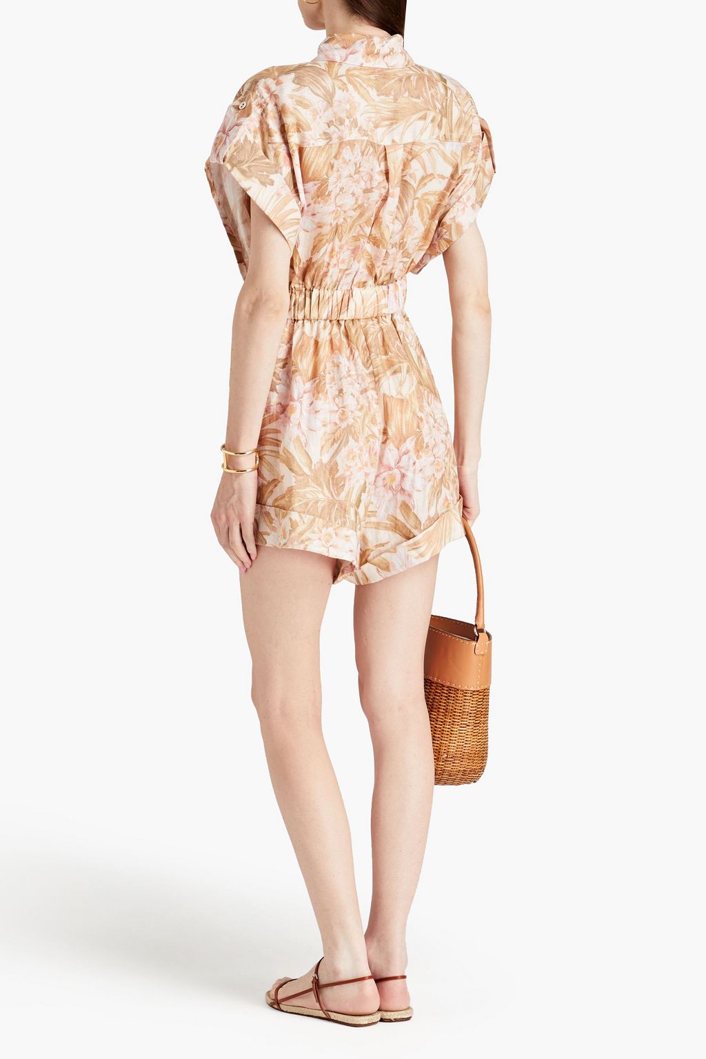 ZIMMERMANN Belted floral-print linen playsuit