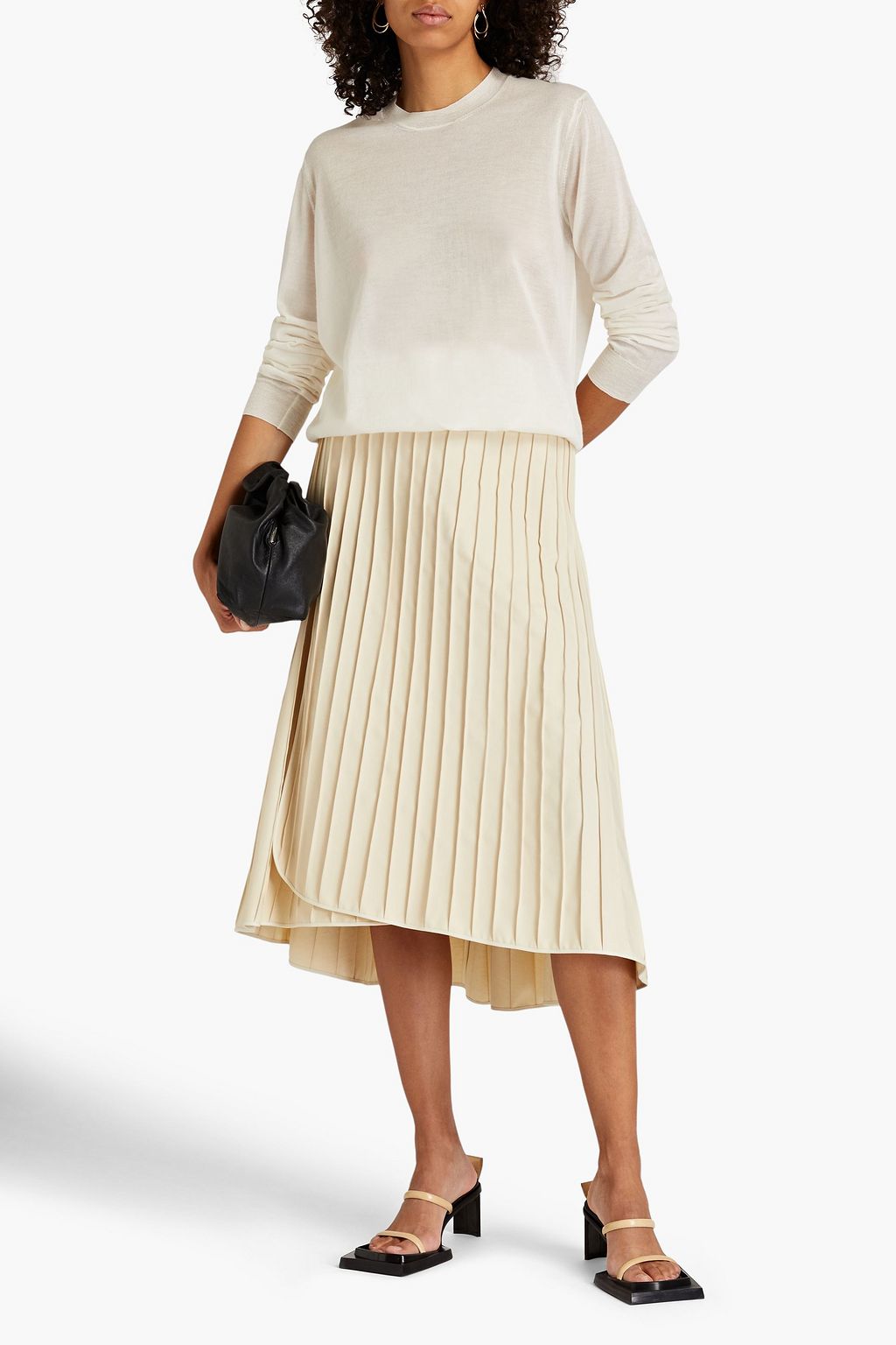 JIL SANDER Pintucked cotton-blend midi wrap skirt