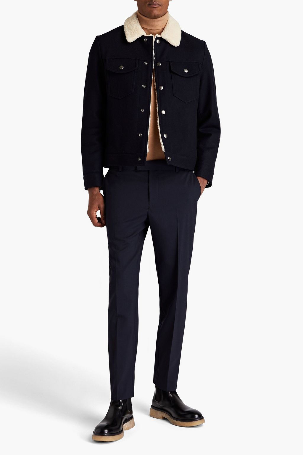 SANDRO Faux shearling-trimmed wool-blend felt jacket