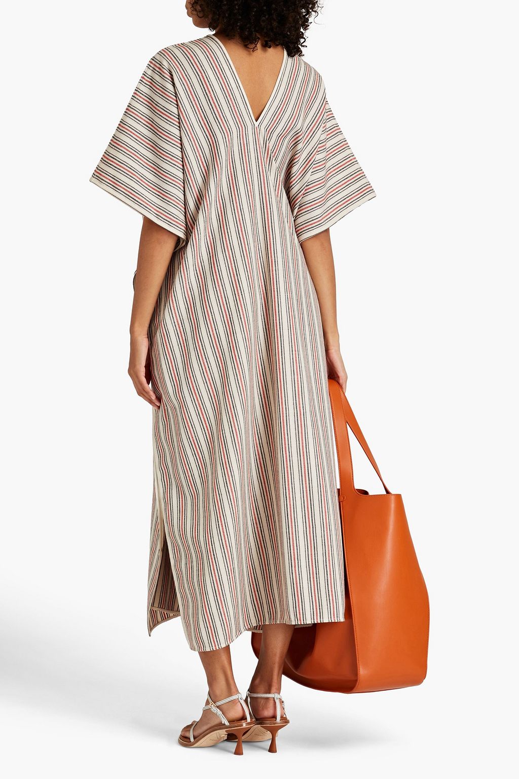 JIL SANDER+ فستان متوسط الطول من مزيج الصوف بتصميم مخطط