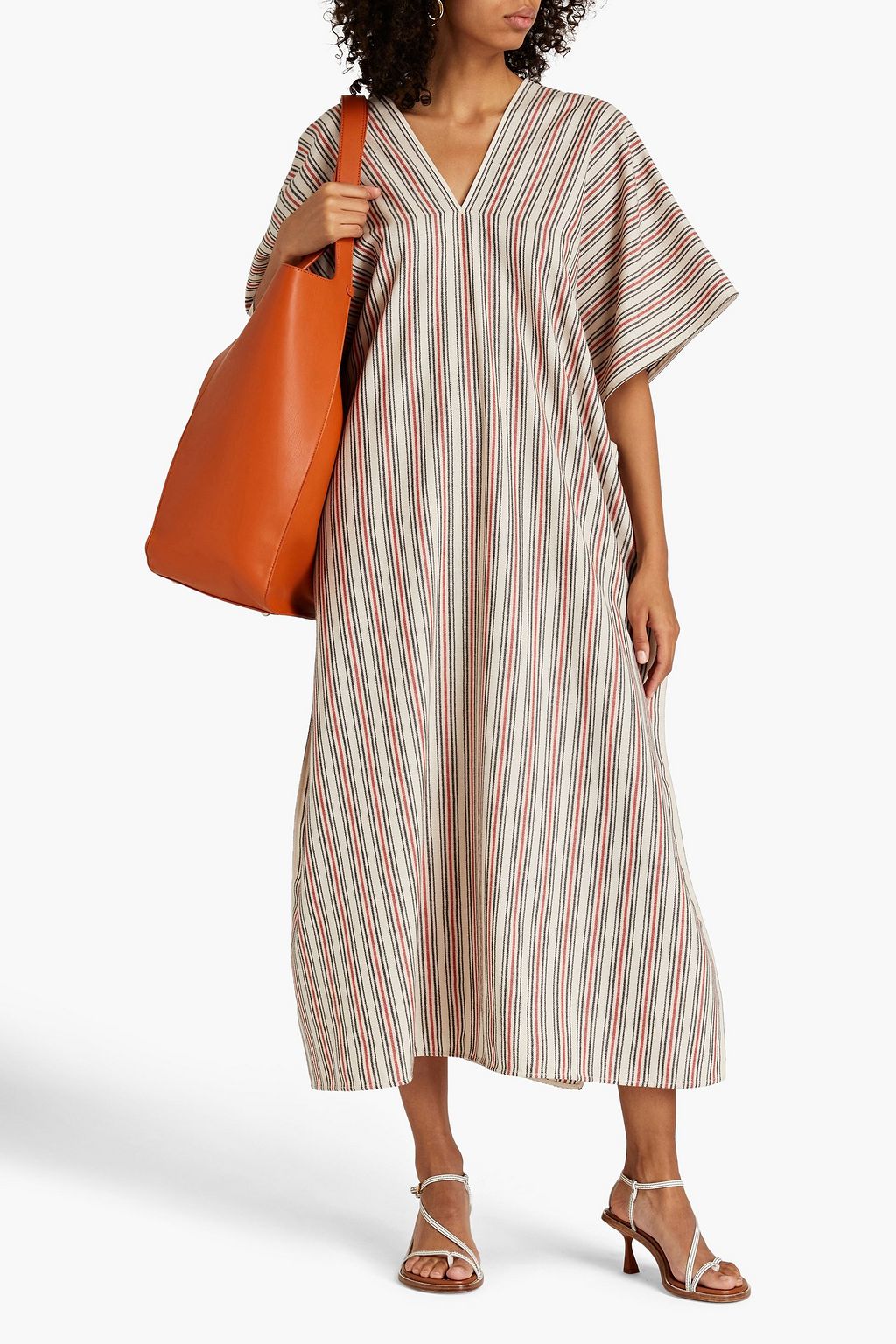 JIL SANDER+ فستان متوسط الطول من مزيج الصوف بتصميم مخطط