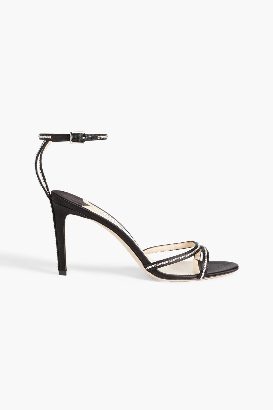 Jimmy Choo Lydia 85 Crystal-embellished Satin Sandals In Black