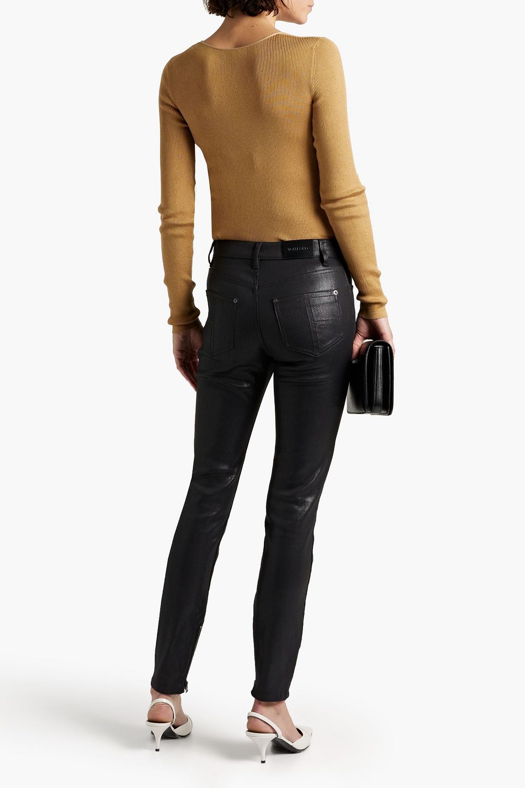 TOM FORD Embellished coated mid-rise skinny jeans
