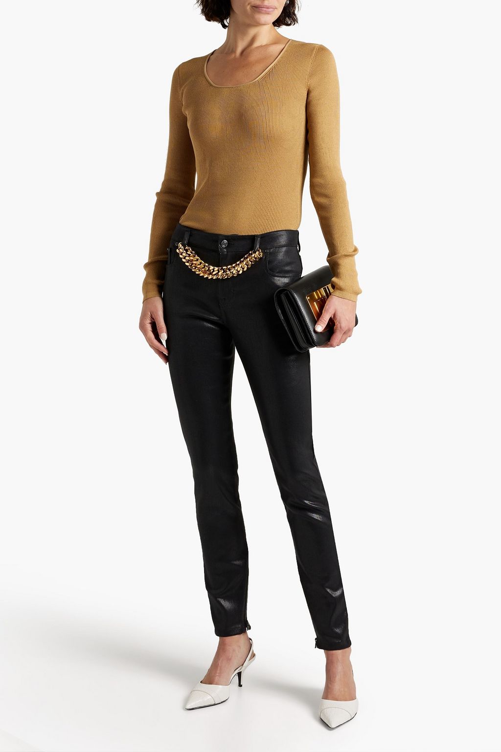 TOM FORD Embellished coated mid-rise skinny jeans