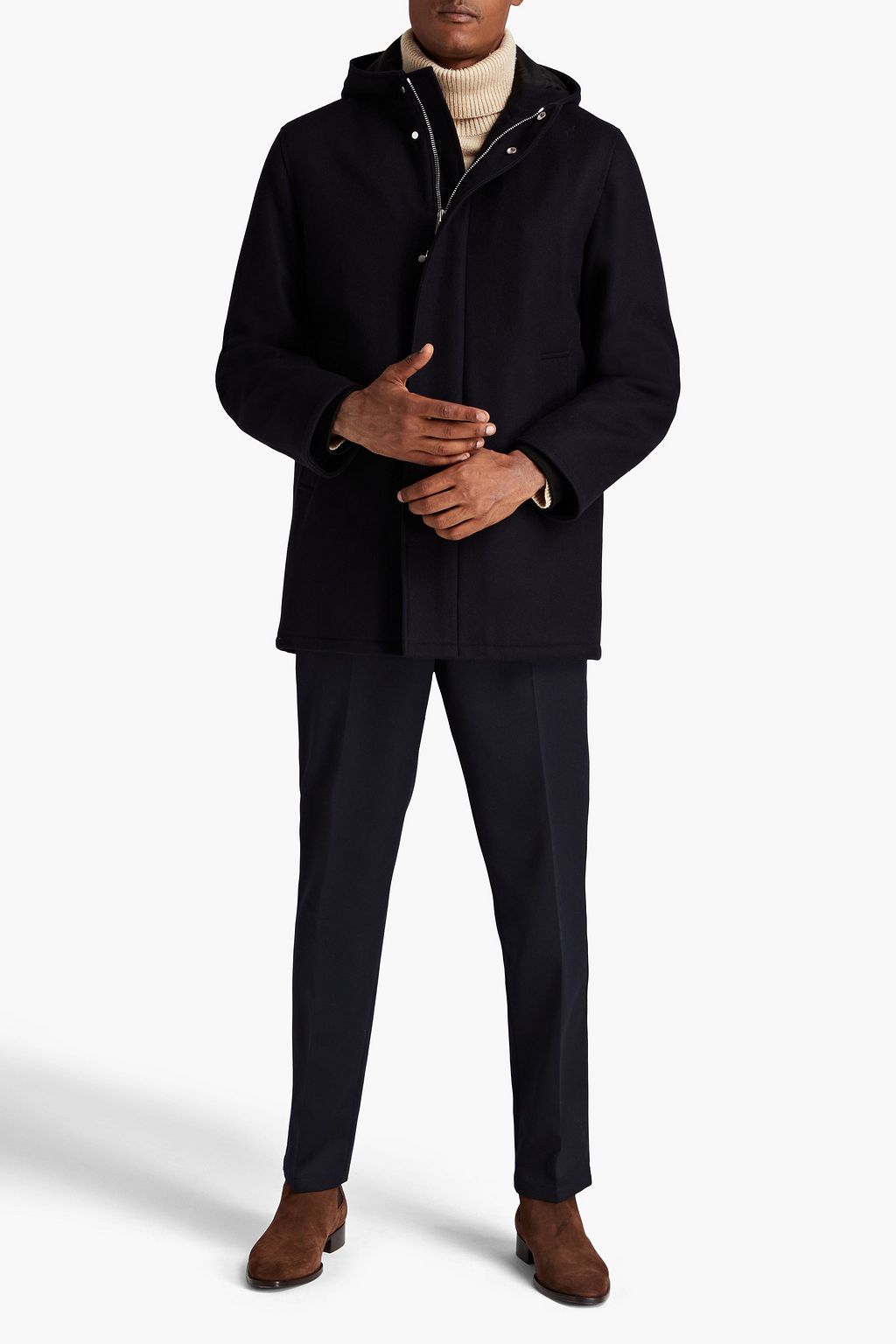 SANDRO Wool-blend felt hooded coat