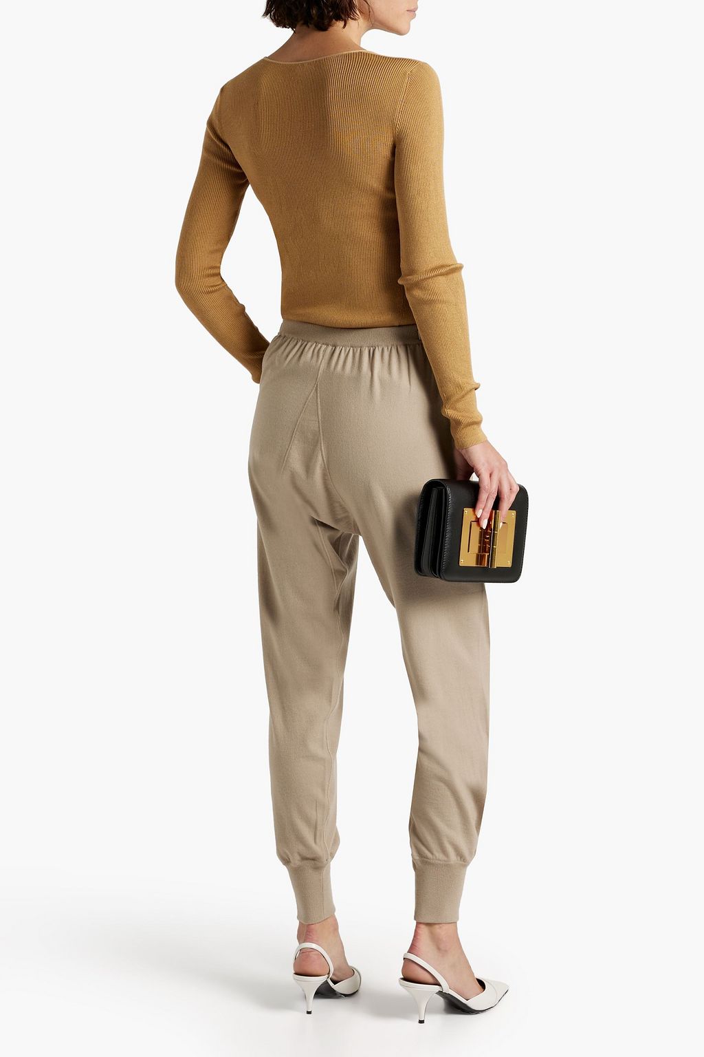 TOM FORD Leather-trimmed stretch-cashmere track pants