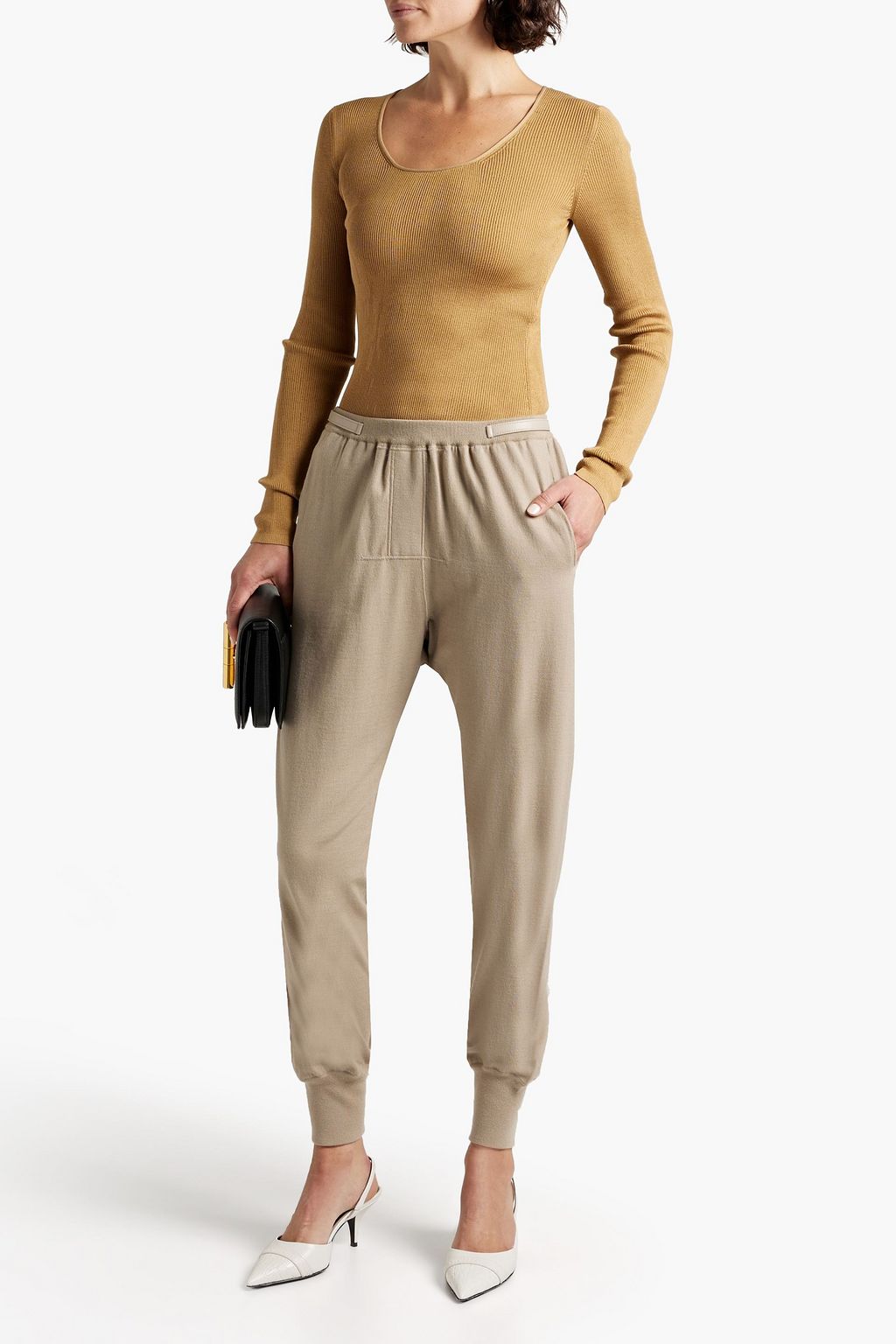 TOM FORD Leather-trimmed stretch-cashmere track pants
