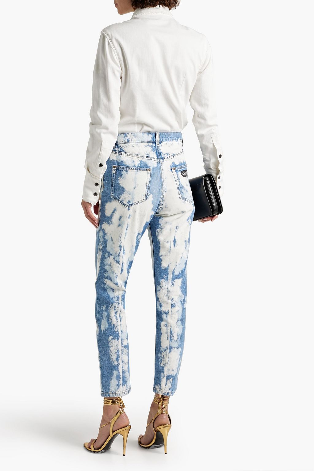 TOM FORD Chain-embellished bleached high-rise slim-leg jeans