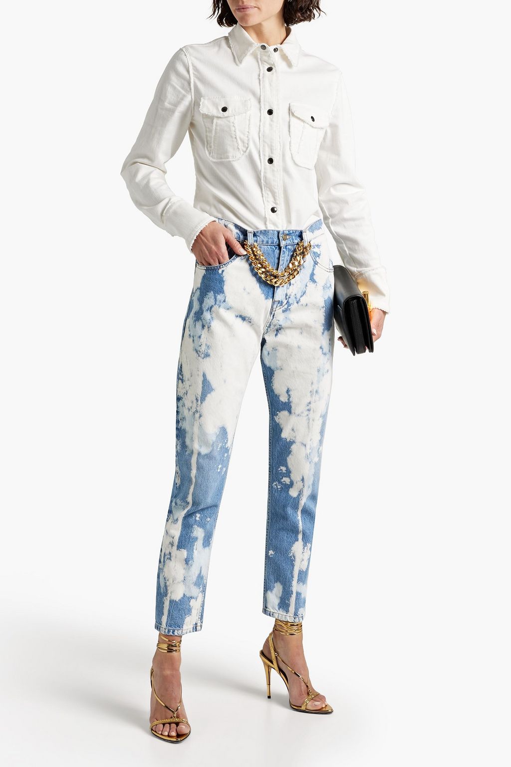 TOM FORD Chain-embellished bleached high-rise slim-leg jeans