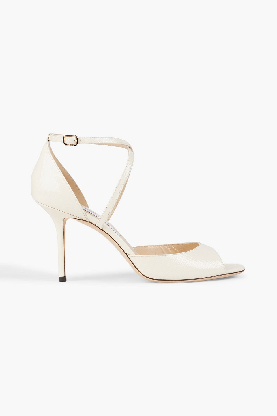 Jimmy Choo Emsy 85 Lizard-effect Leather Sandals In Ecru