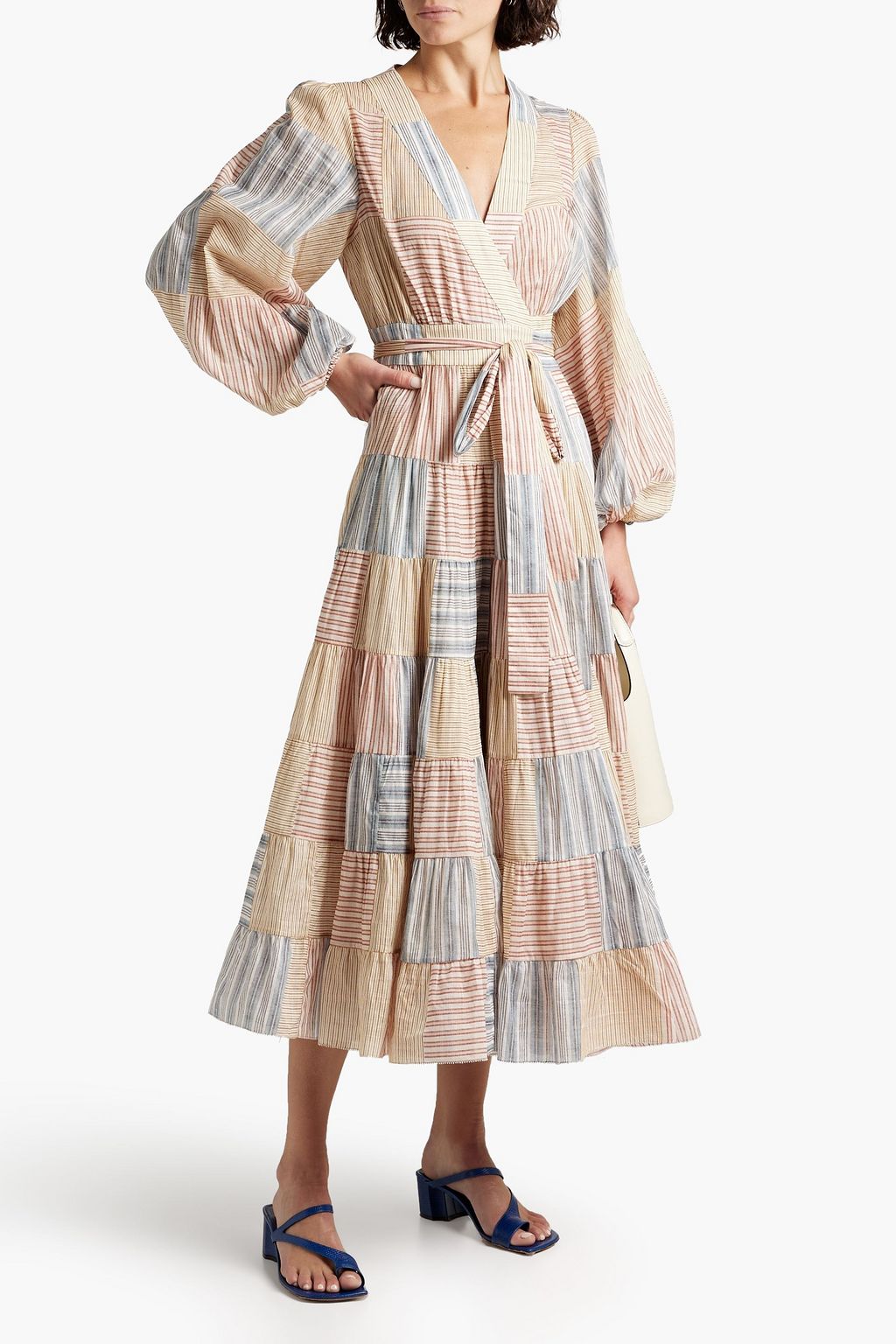 ZIMMERMANN コットン ミディラップドレス ストライプ