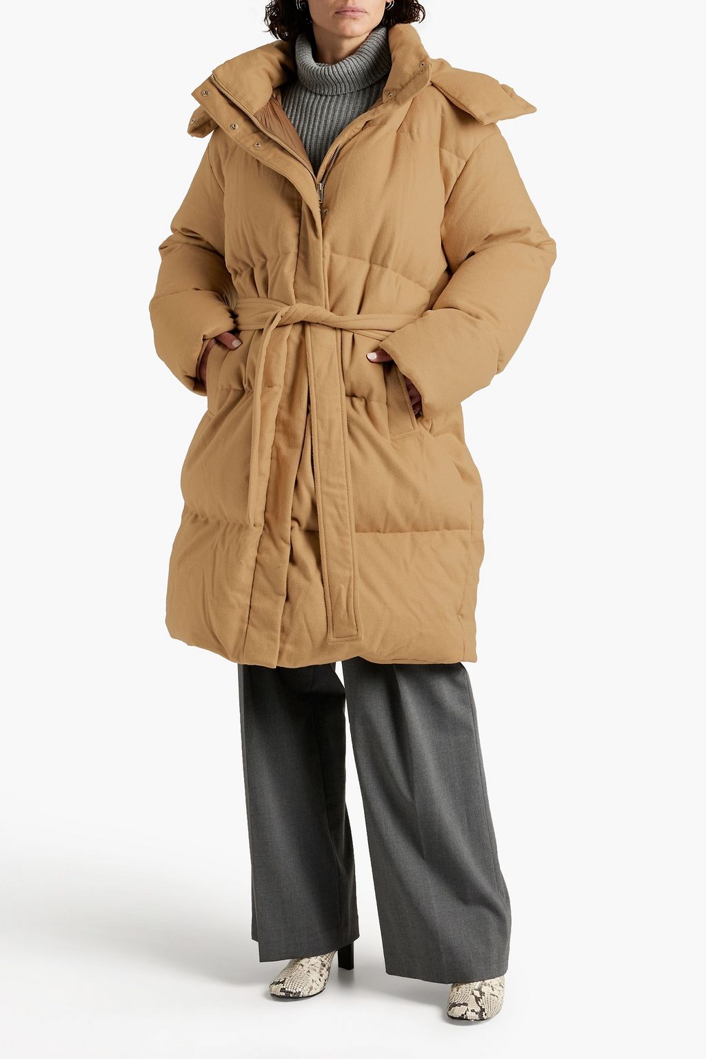 JOSEPH Celida quilted wool, TENCEL™ and cashmere-blend flannel hooded down coat