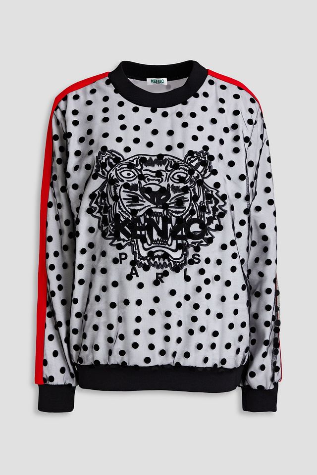 Layered flocked tulle and crepe de chine sweatshirt