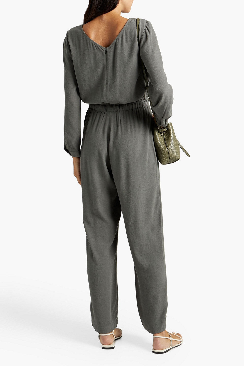 American Vintage Crepe Wide-leg Jumpsuit In Grey Green