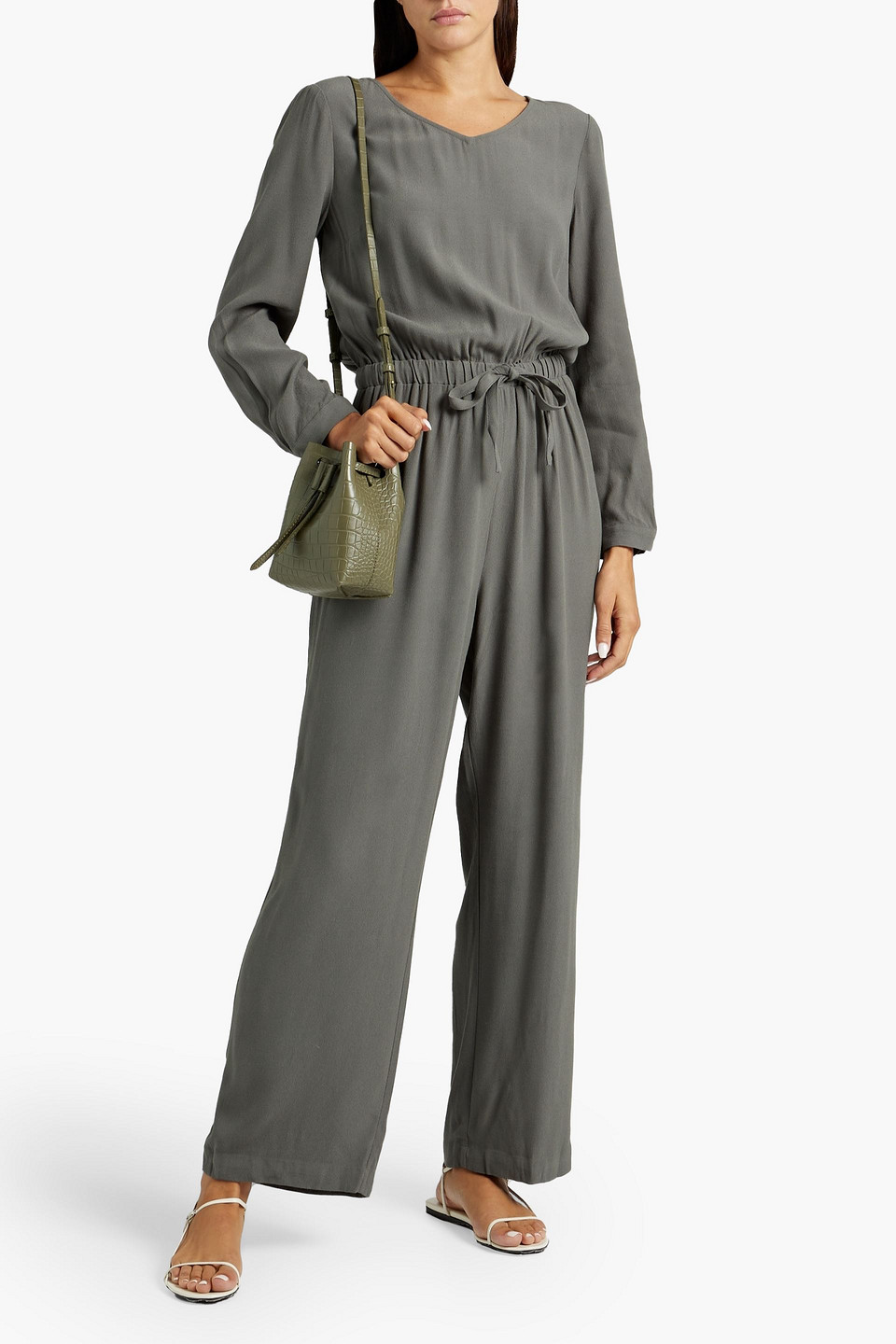 American Vintage Crepe Wide-leg Jumpsuit In Grey Green