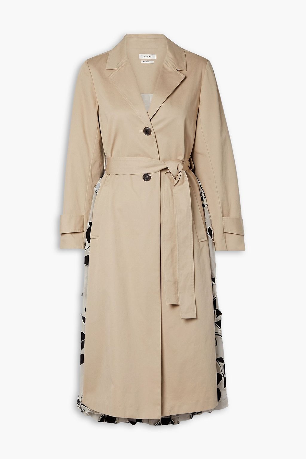 JASON WU Floral-print chiffon-paneled cotton-gabardine trench coat ...