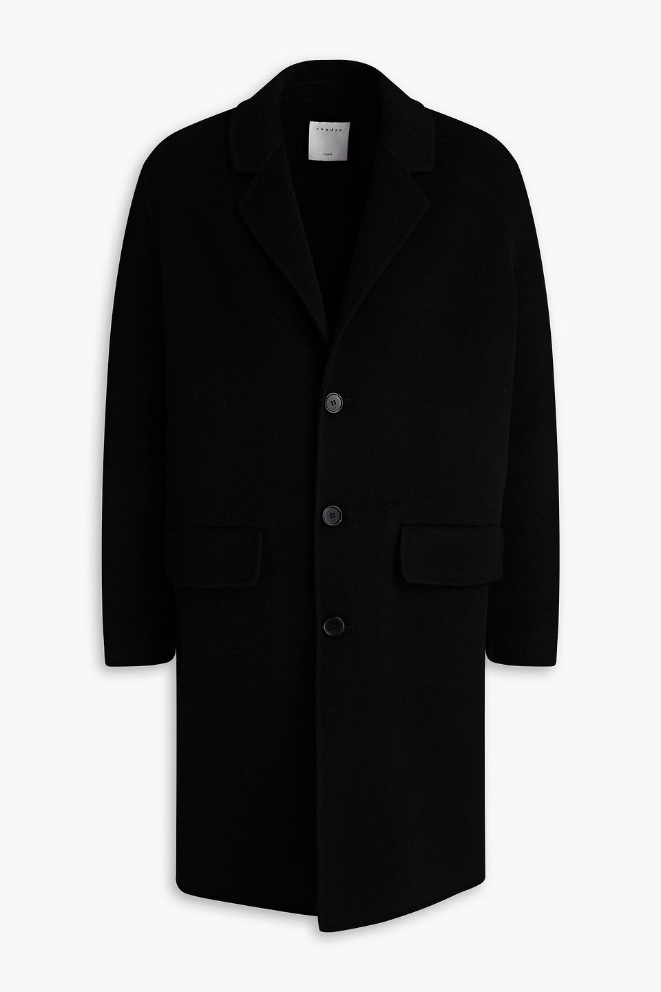 Sandro Brushed Wool And Cotton-blend Felt Coat In Black