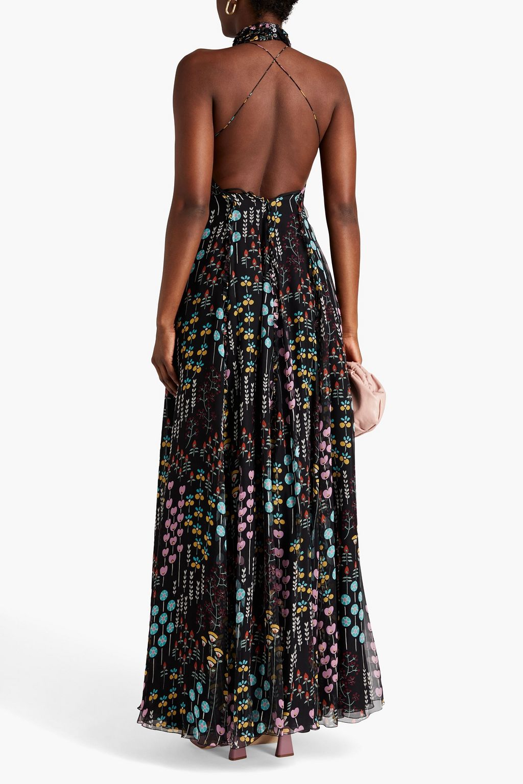VALENTINO GARAVANI Pleated printed silk-voile gown