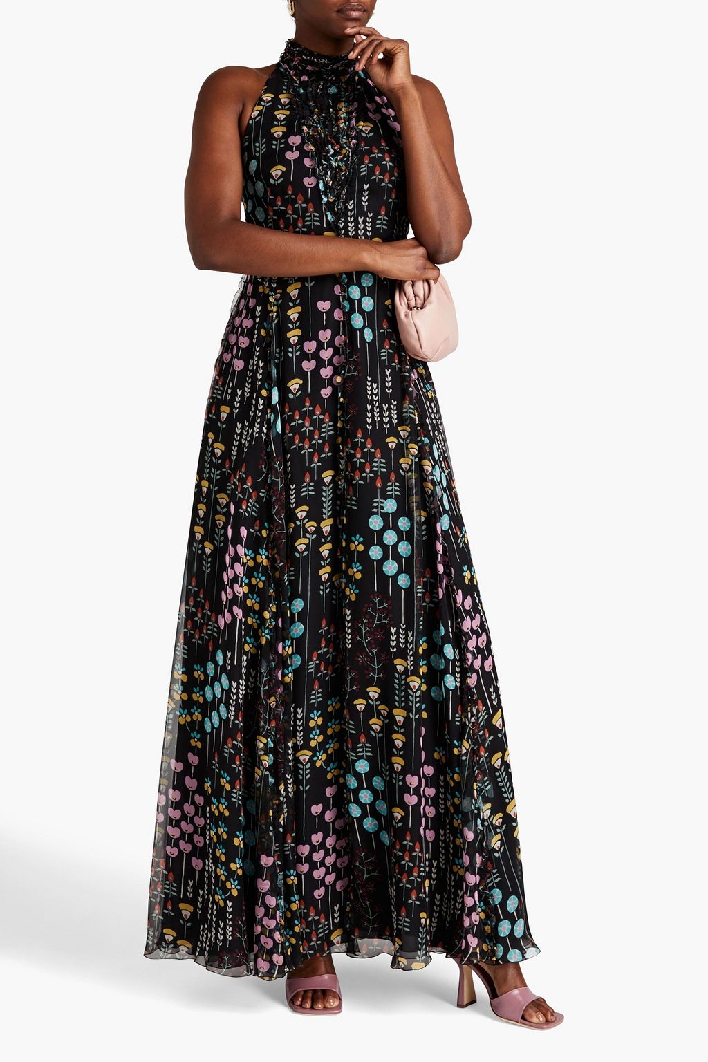 VALENTINO GARAVANI Pleated printed silk-voile gown