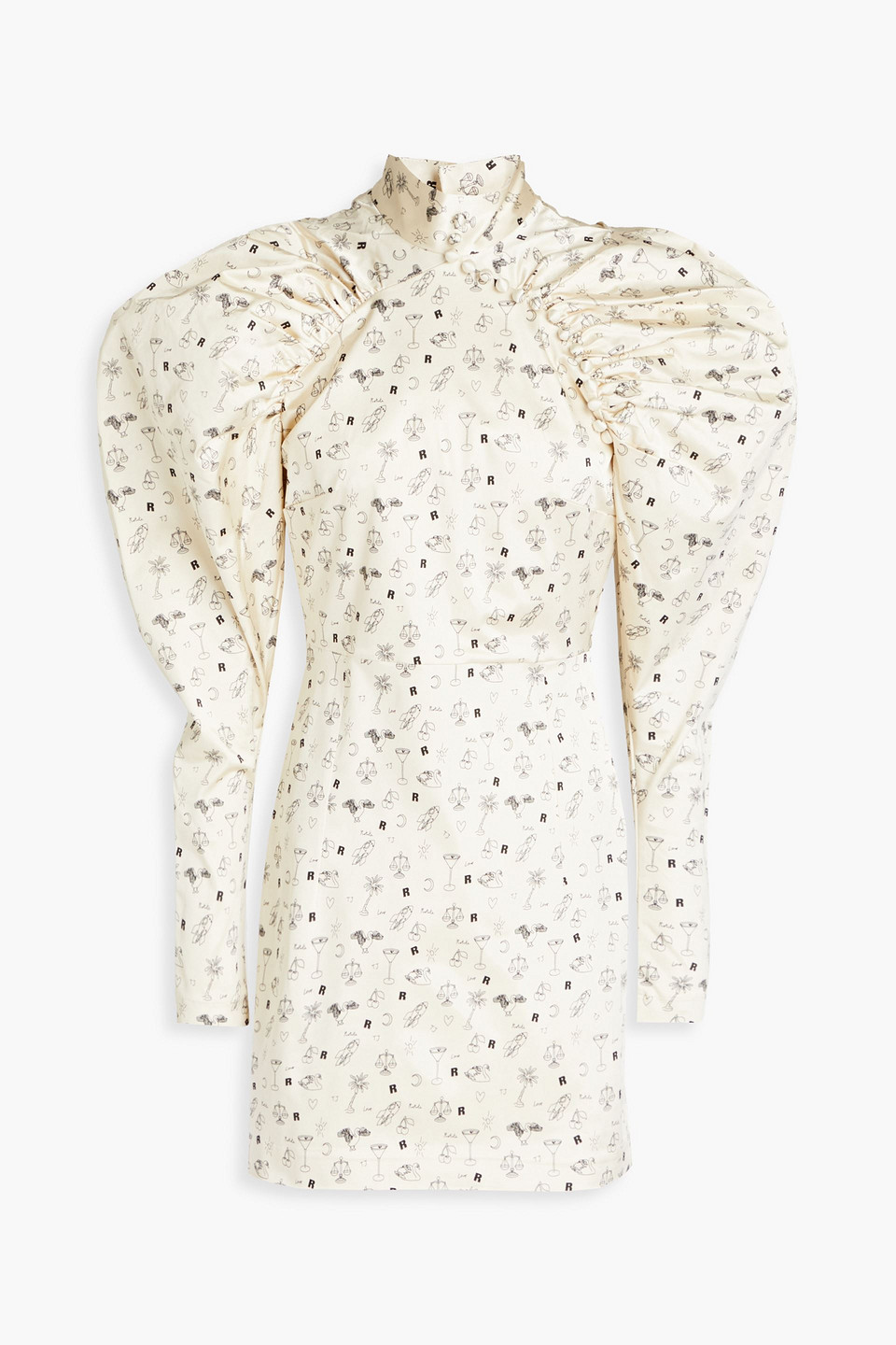 Rotate Birger Christensen Rotate Miki Allover Graphic Printed Mockneck Dress In Ecru
