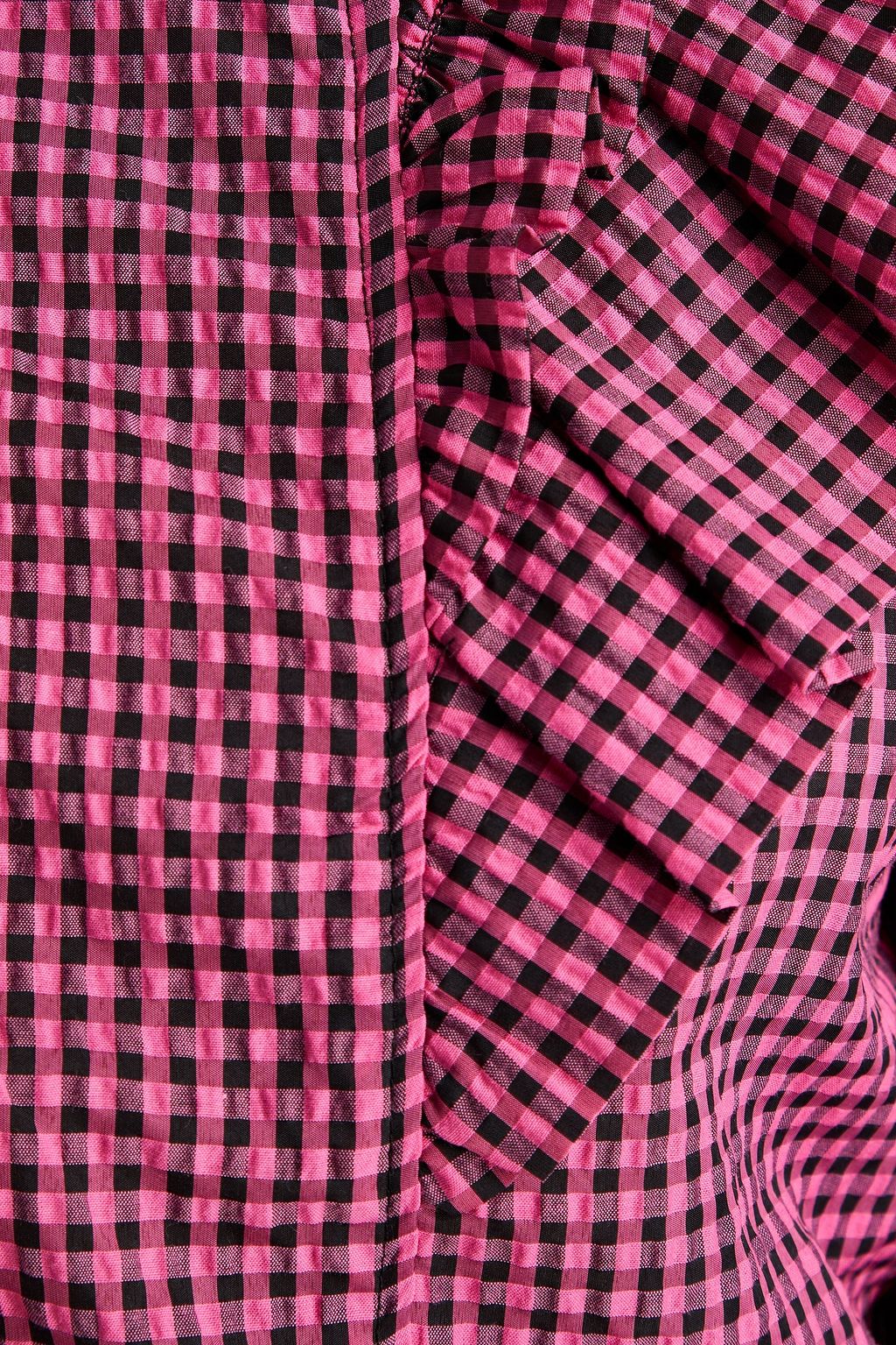 GANNI Ruffled gingham seersucker blouse