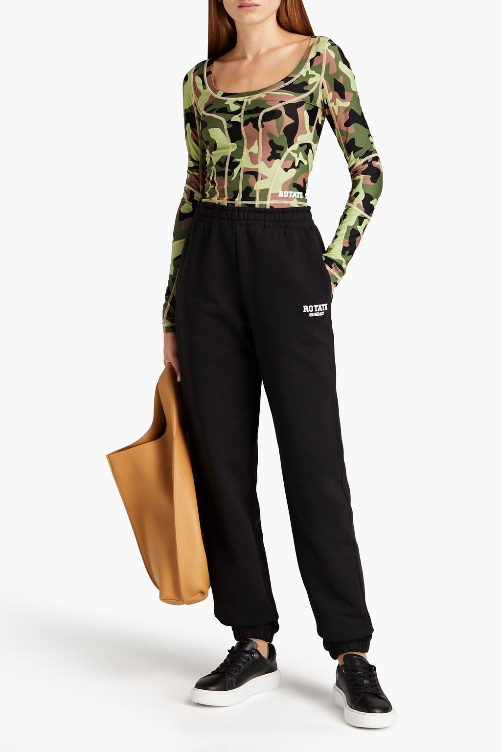 ROTATE BIRGER CHRISTENSEN Tamisha Cropped Oberteil aus Stretch-Jersey mit Camouflage-Print