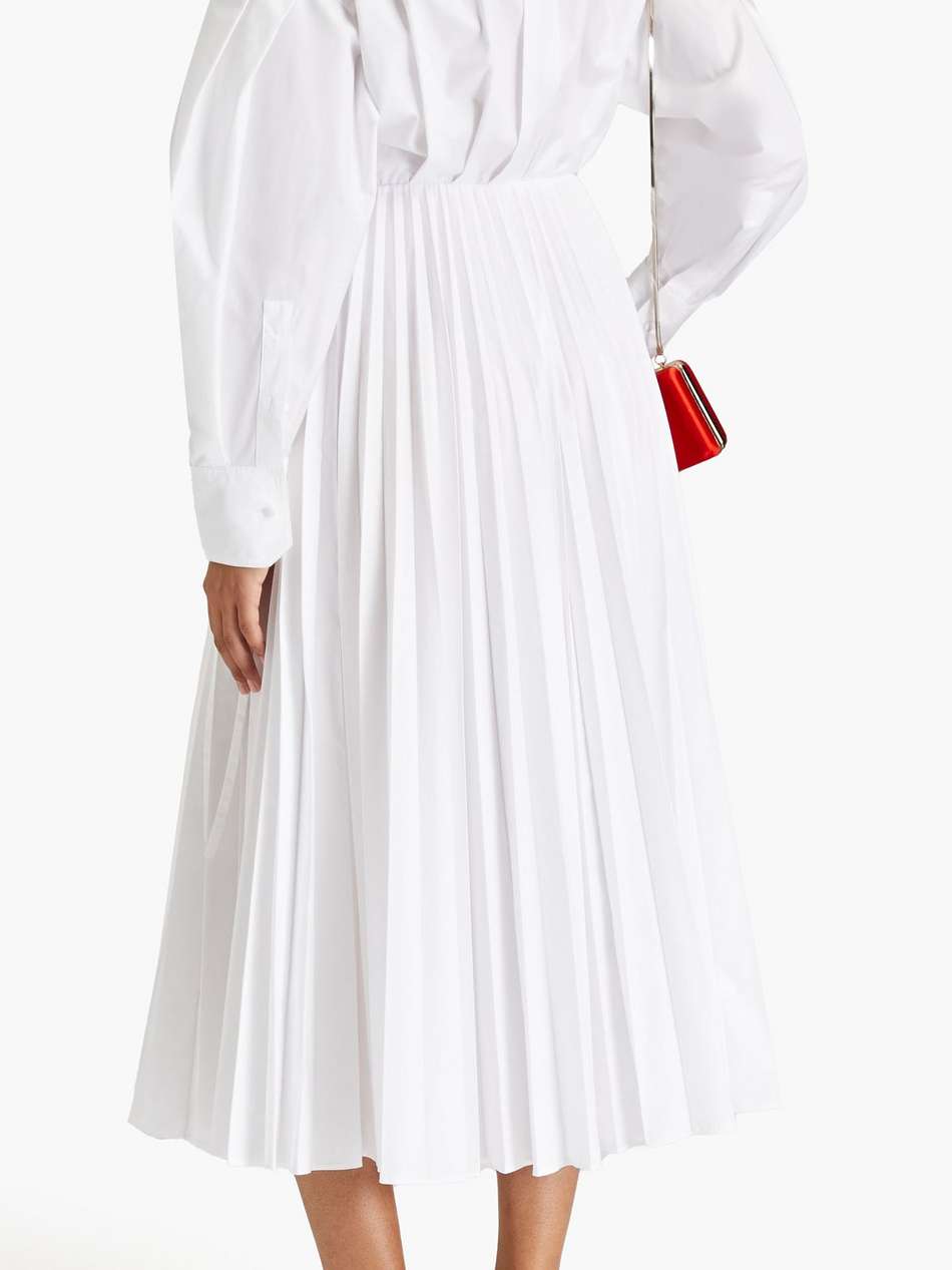 pleated cotton-blend poplin midi wrap dress
