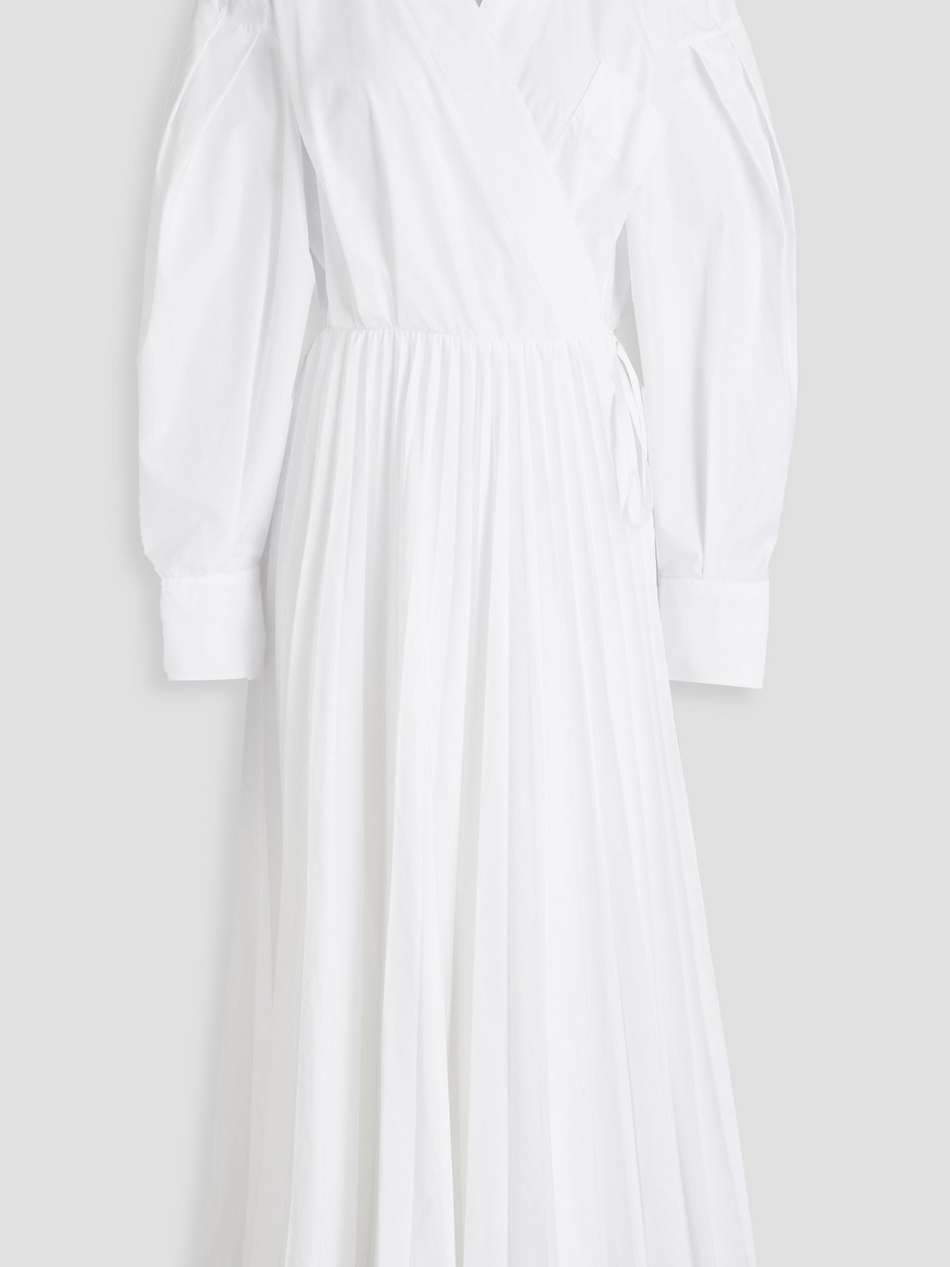 pleated cotton-blend poplin midi wrap dress