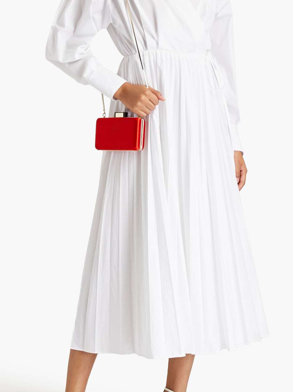 pleated cotton-blend poplin midi wrap dress