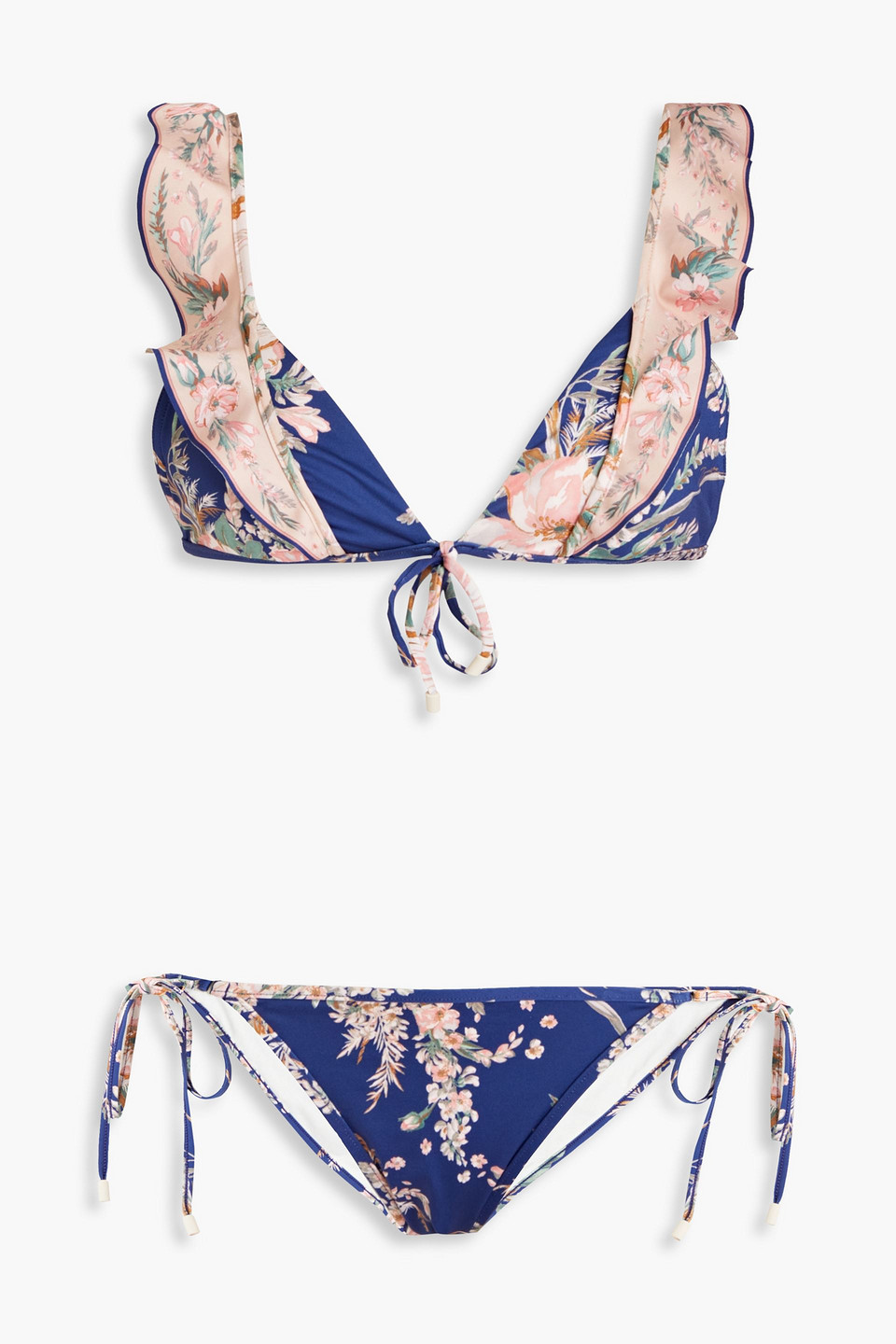 Ruffled floral-print triangle bikini