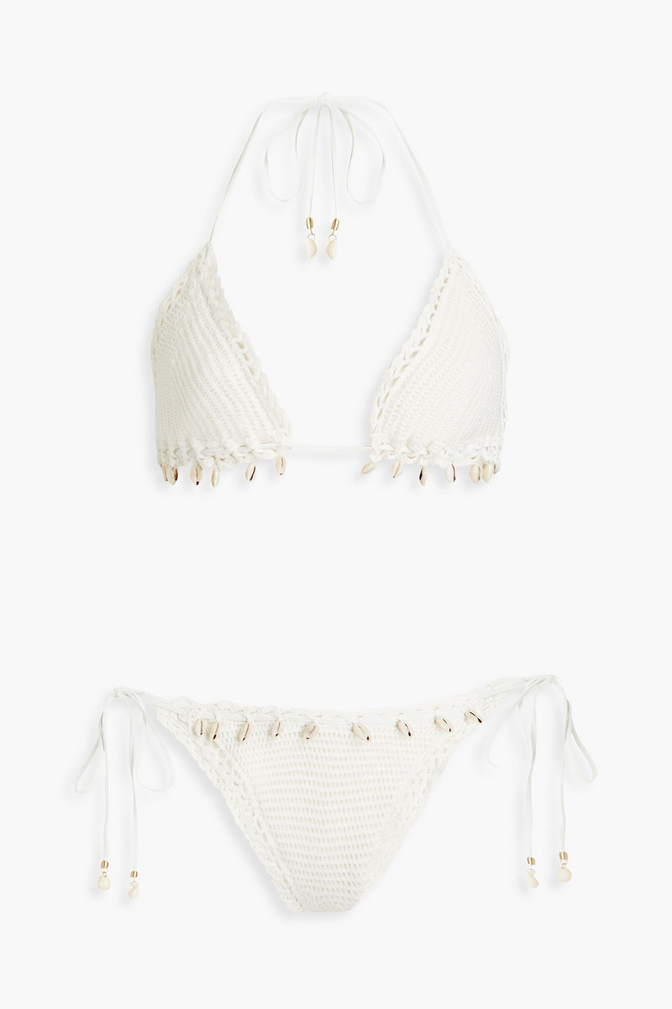 Zimmermann Lola Embellished Crochet Triangle Bikini In Off-white